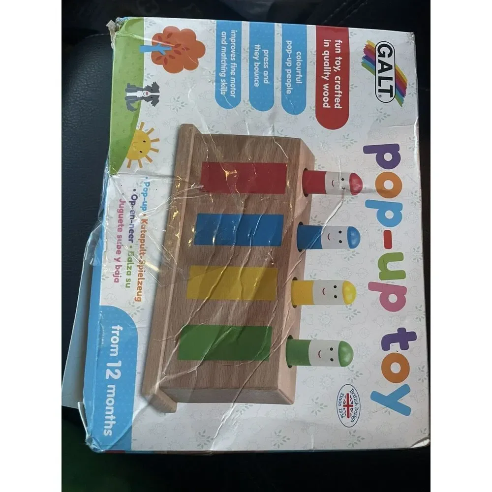 Galt Wooden Pop Up Toy‎ W/ Colorful Ages 12m+ Hand / Eye Coordination bin-W